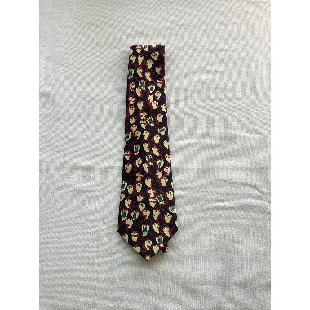 Vintage Rene Chagal Looney Tunes Taz Tie Myung Ju Silk 80s 90s Retro Cartoon